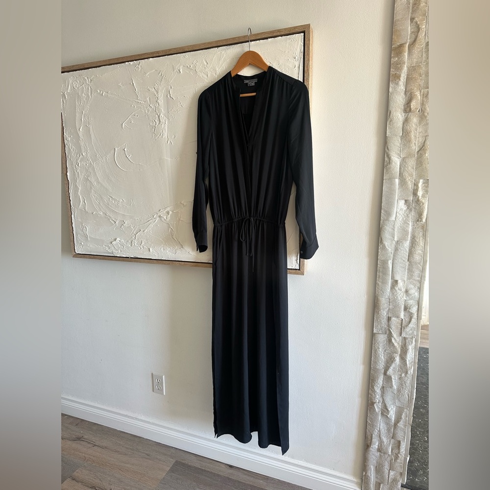 Vince Long Sleeve Floor Length Maxi Dress with Tie Waist - Size Small - Black